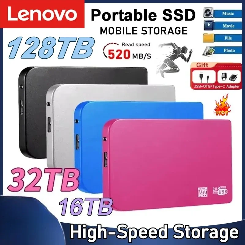 Lenovo 128TB High-speed SSD USB 3.0 Enclosure Mobile Hard Drive Cases for SSD External Storage HDD Box With USB3.0 Cable ABS