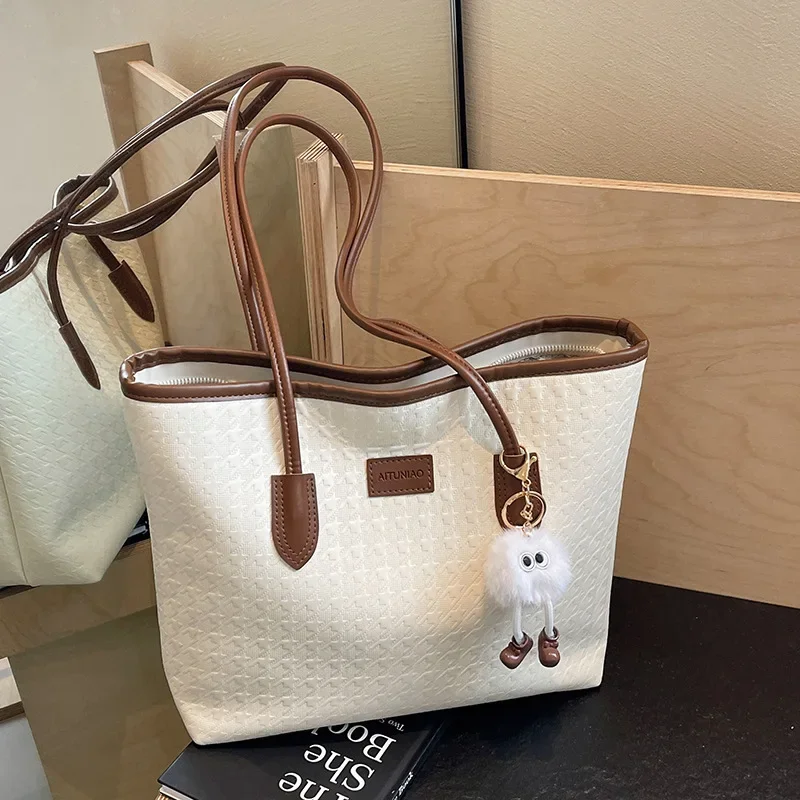 

Stylish Color-Blocked Houndstooth Large-Capacity Tote Bag for Women | Student Class & Commuting Shoulder Bag