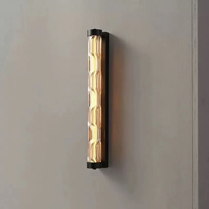 Minimalist Italian style glass wall sconce for bedroom headboard accent lighting luxury modern linear long bar night light clear