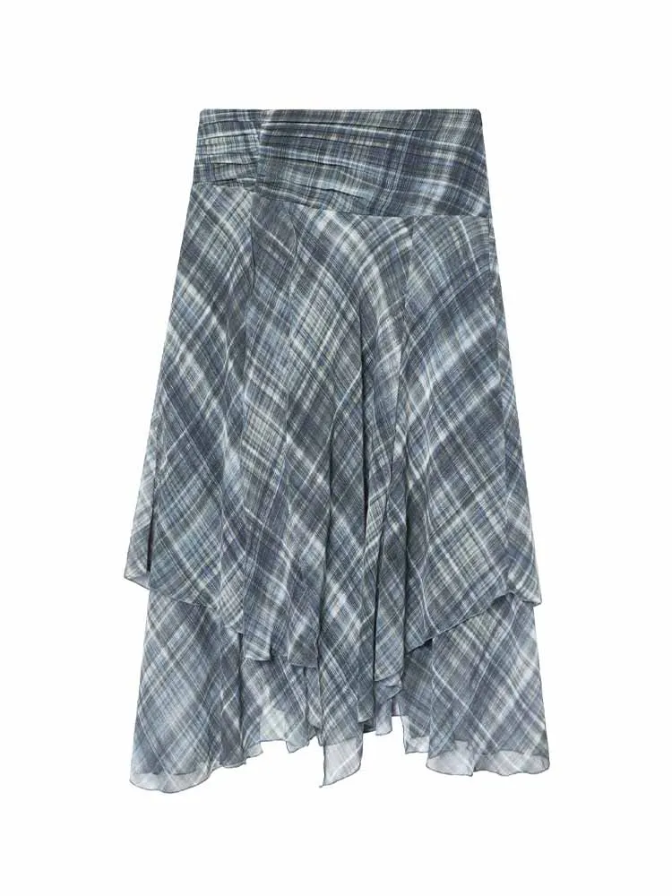 

HH новая женская весенняя модная нежная асимметричная плиссированная клетчатая юбка с украшением женская повседневная универсальная юбка для поездок на работу