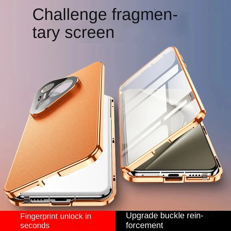 Etui na telefon Huawei Pura 70 360 Pełna Ochrona Metalowy Bumper Przednia Szybka Tylna Obudowa ze Skóry PU dla Huawei Pura 80 Pro — zdjęcie produktu 3