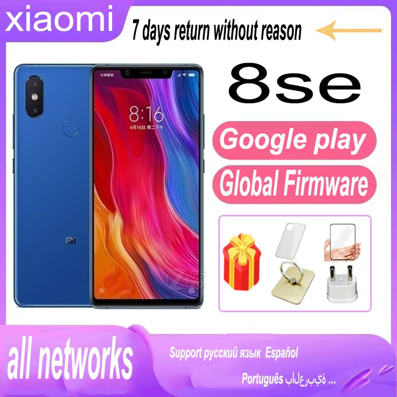 Global rom Xiaomi 8 SE Cellphone with Phone Case, Dual SIM Smartphone, 3120mAh Battery, Android Cell Phone, Original used phone