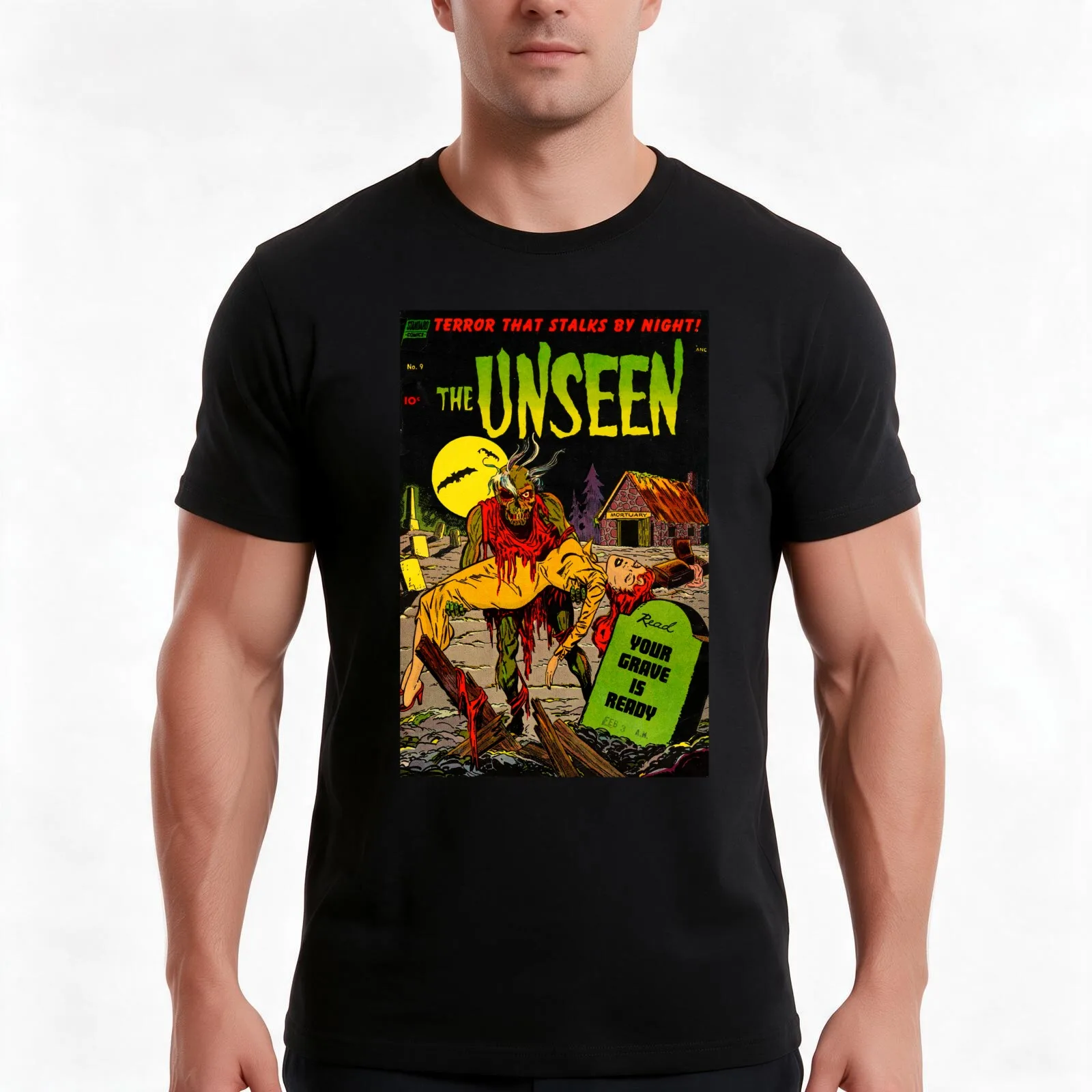 THE UNSEEN #9 COVER COMIC PRECODE T-Shirt Summer Casual Cotton Tee Oversized Streetwear Tops Vintage Graphic Print