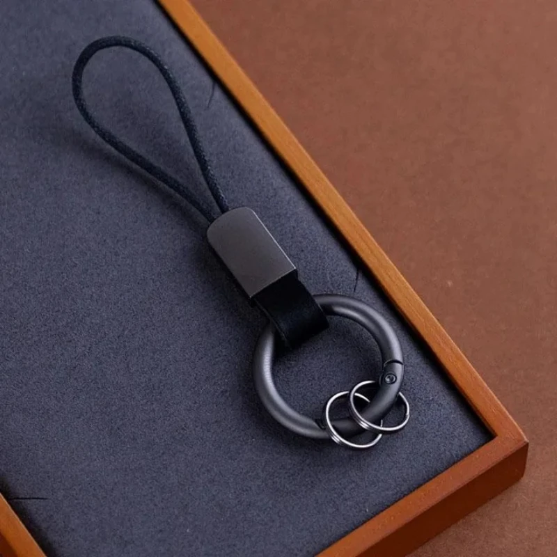 Personalized Name Wax Rope Car Keychain Genuine Leather Men Women Key Chain Ring Gift Laser Custom Logo Cowhide Metal  Keyring