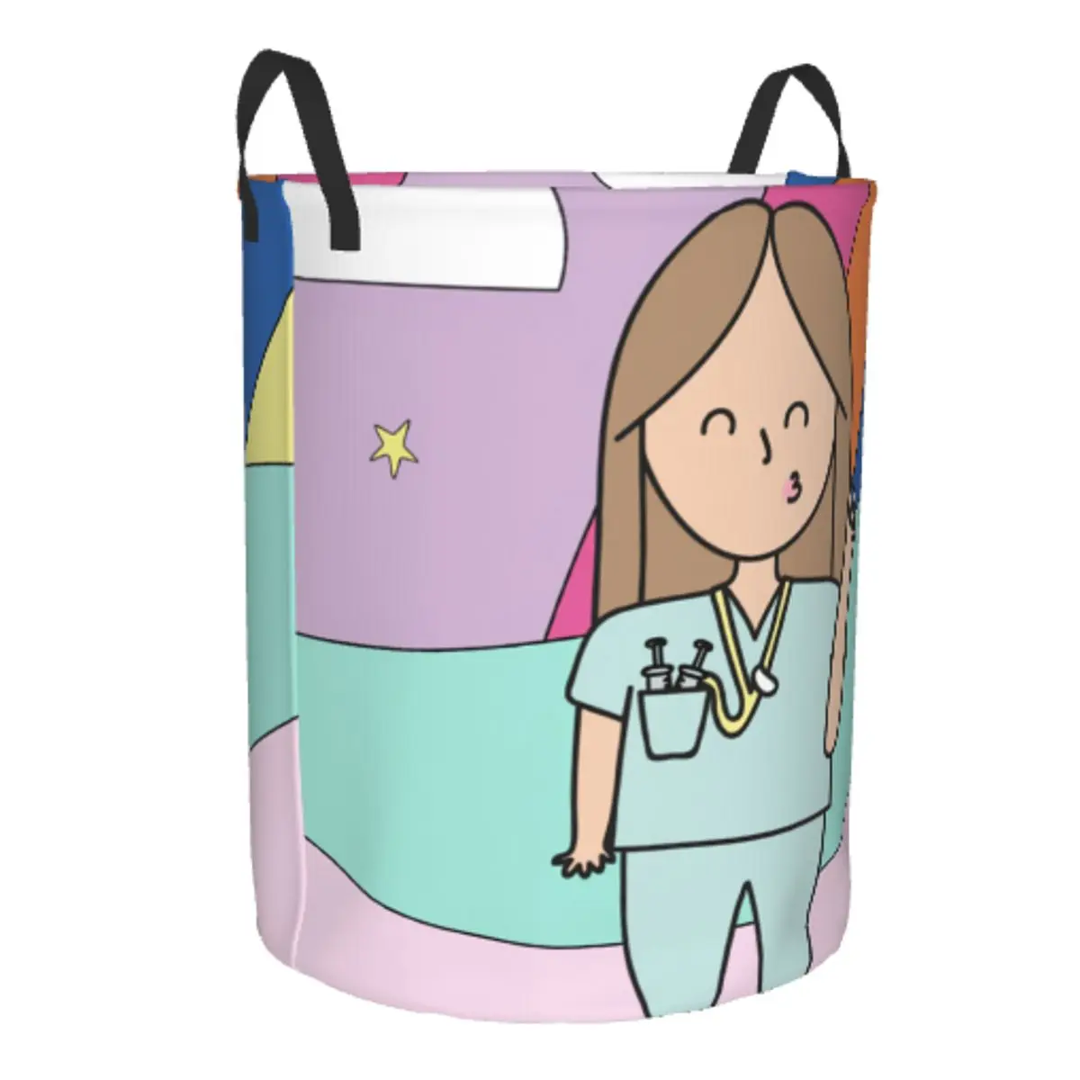 Custom Cartoon Doctor Nurse Printed Laundry Basket Foldable Large Capacity Clothes Storage Bin Baby Hamper