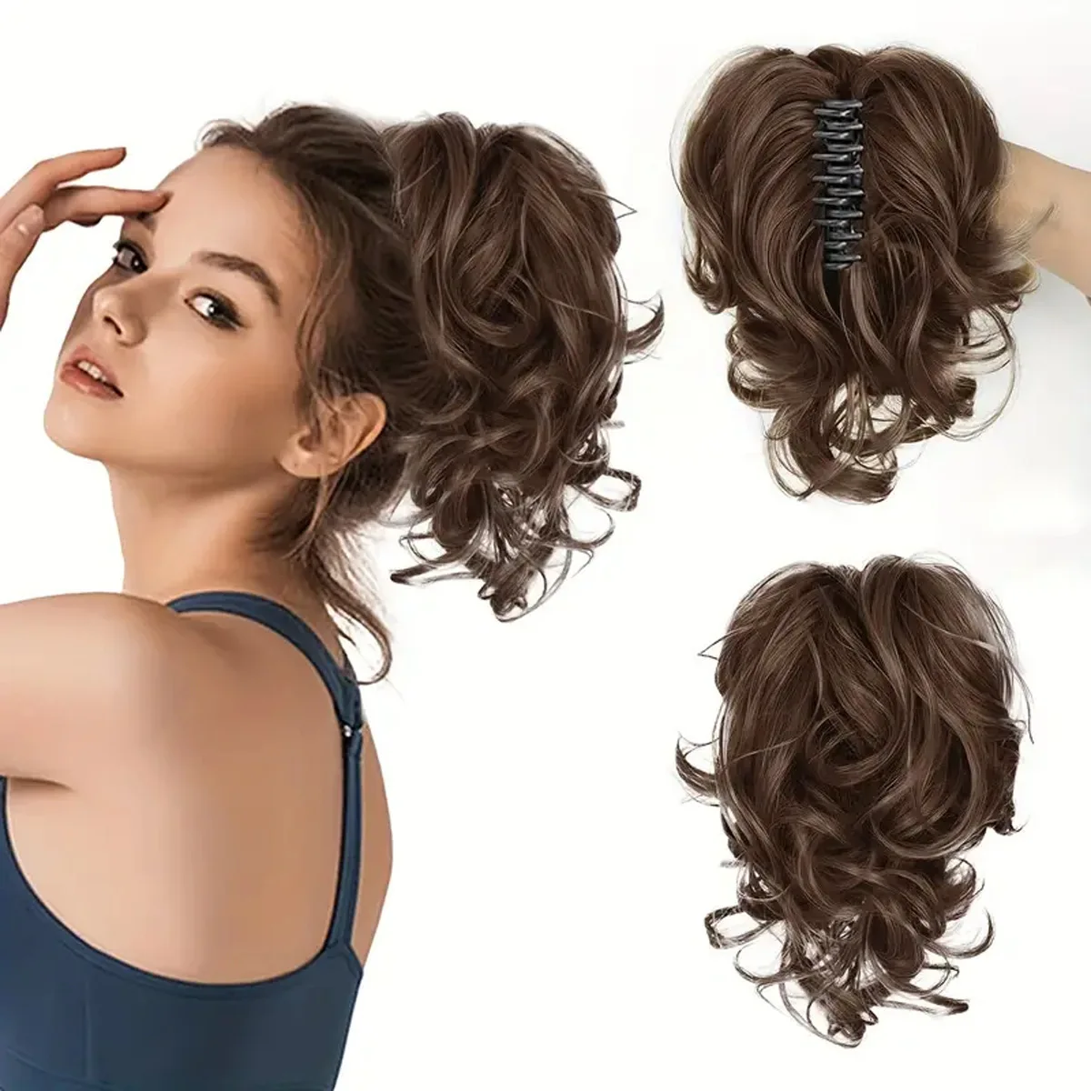 Grasp clip short curly ponytail small wave claw clip ponytail curly hair 25 cm tiger clip short curly ponytail Halloween cosplay