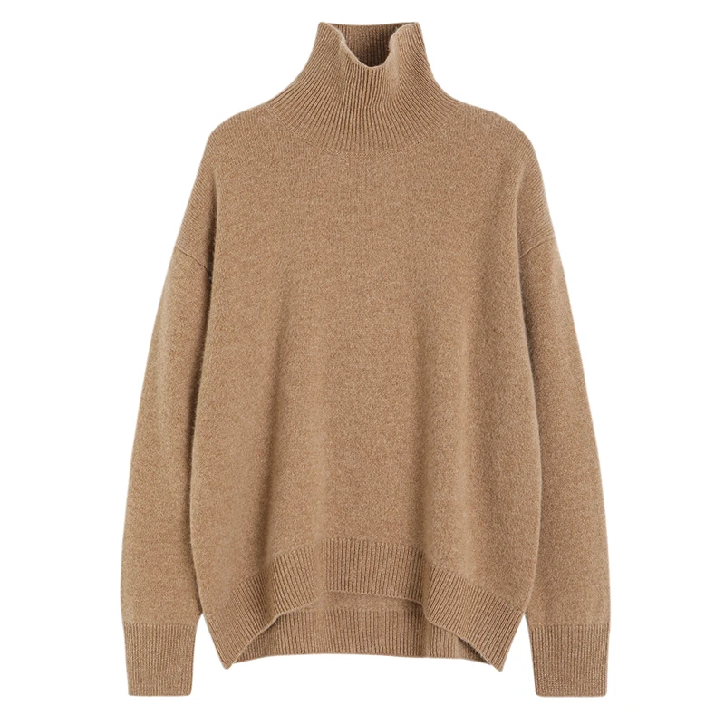 Autumn winter new high collar cashmere sweater women 100% pure cashmere thick knit pullover sweater women loose languid breeze