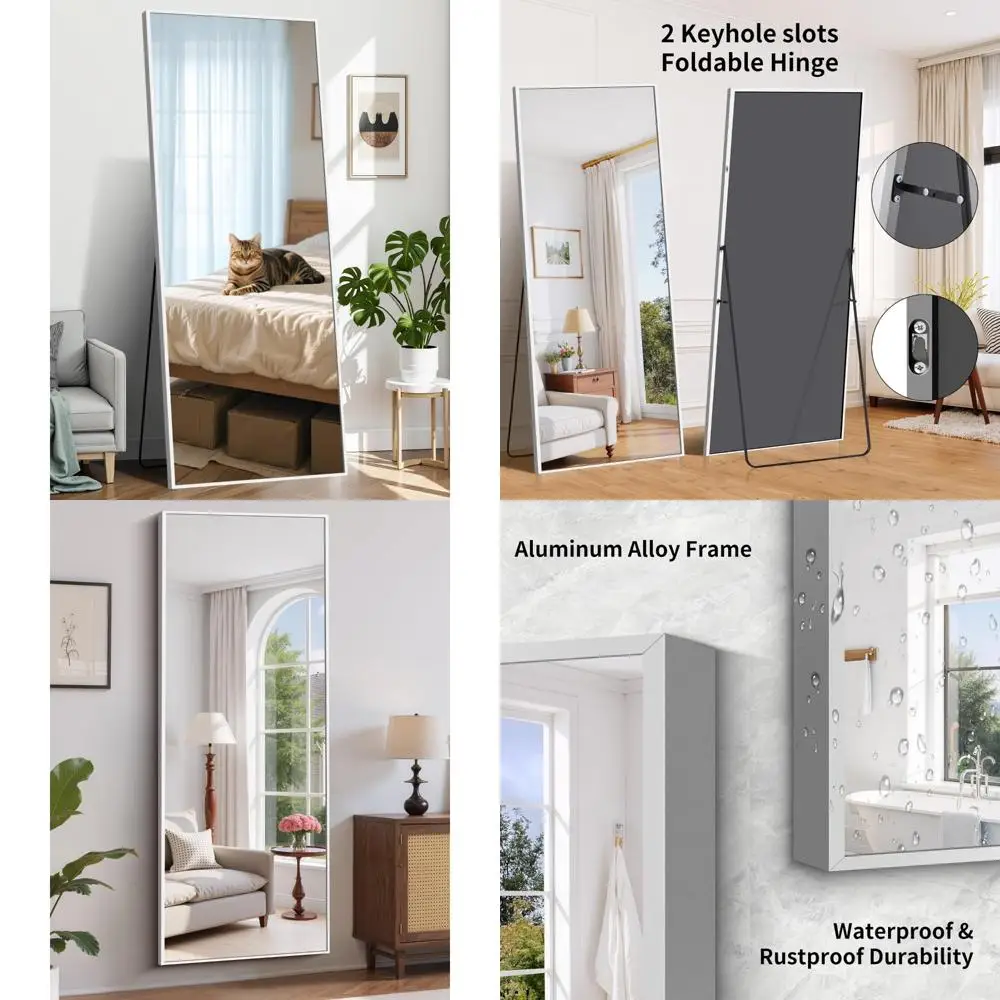 Espelho grande de comprimento total com estrutura de alumínio para quarto e sala de estar - Espelho grande ideal para montagem na parede e