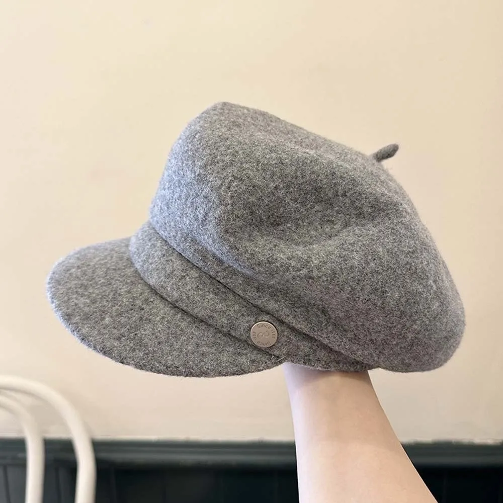 بلون الصوف قبعة قبعة قبة محبوك مثمنة Brimless قبعة كبيرة محيط الرأس النمط البريطاني الإناث الرسام قبعة العمل #3