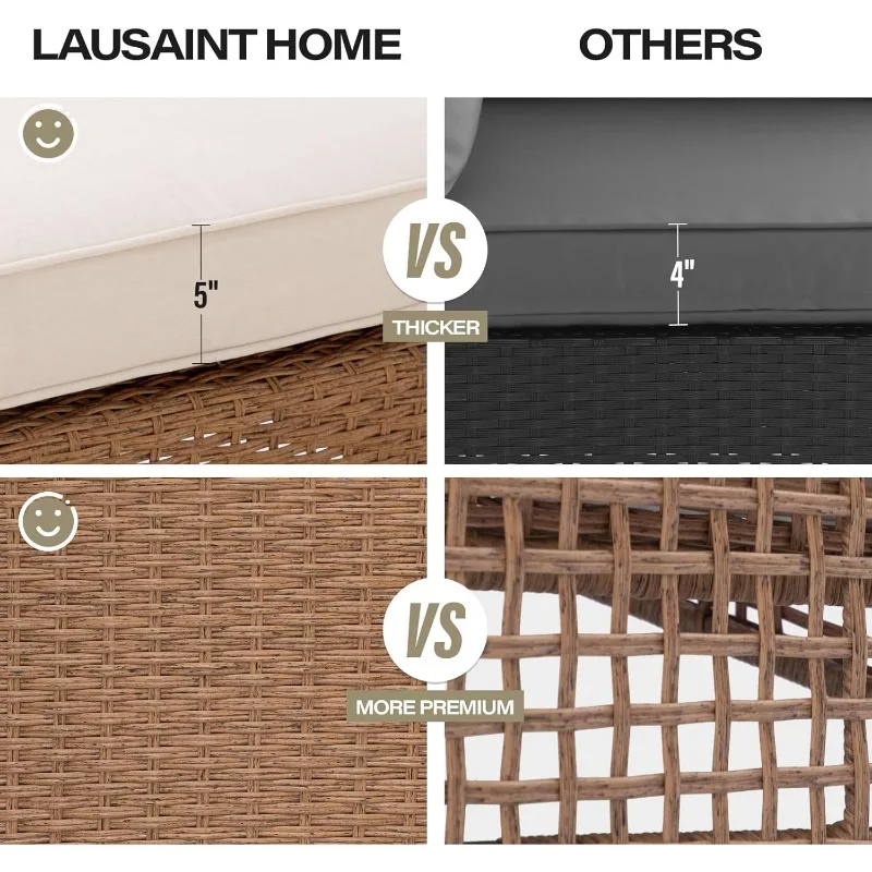 LAUSAINT HOME Móveis para pátio externo, sofá secional externo de 8 peças PE Rattan Conjuntos de conversa para pátio de vime