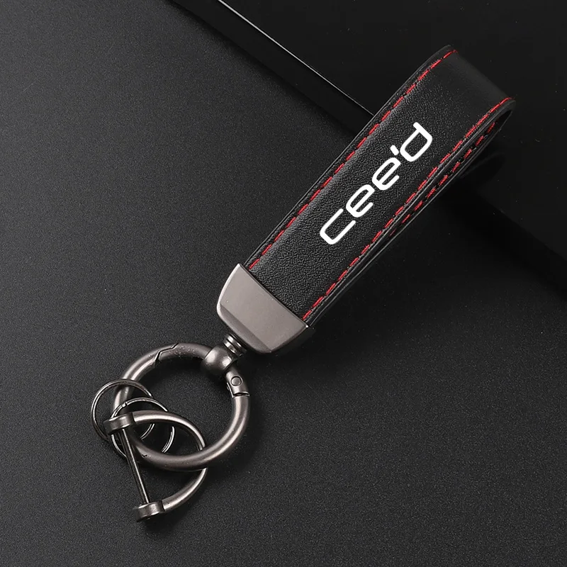 Deluxe Leather Keychain with Car Badge Keychain Pendant For KIA CEED