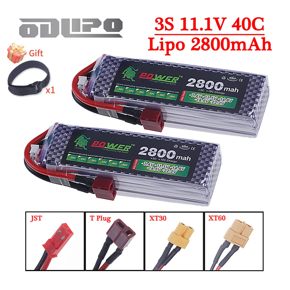 

3S Lipo Battery 11.1V 2800mAh 40C with XT60 T Deans Connector For Truck Car Helicopter Drone Ship Boat RC Toys 11.1v Battery