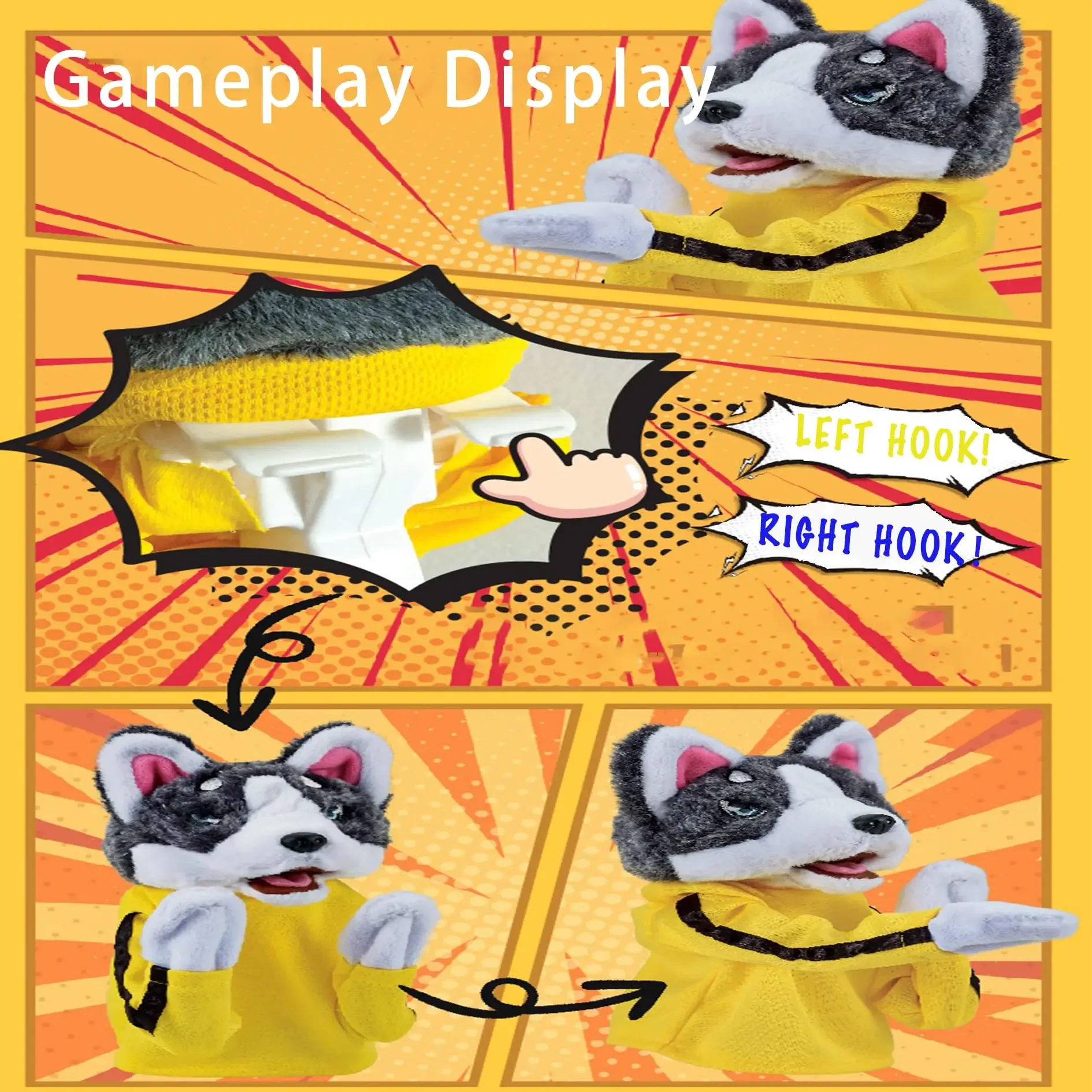 2024 Kung Fu Animal Toy Husky Gloves Doll Children's Game Plush Toys Husky Boxing Interactive Hand Puppet Toy with Sounds