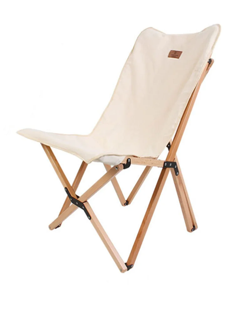 Outdoor Folding Chair Beech Wood Reclining Chair Portable Camping Chair Portable Canvas Folding Fishing Chair Modern Moon Chair