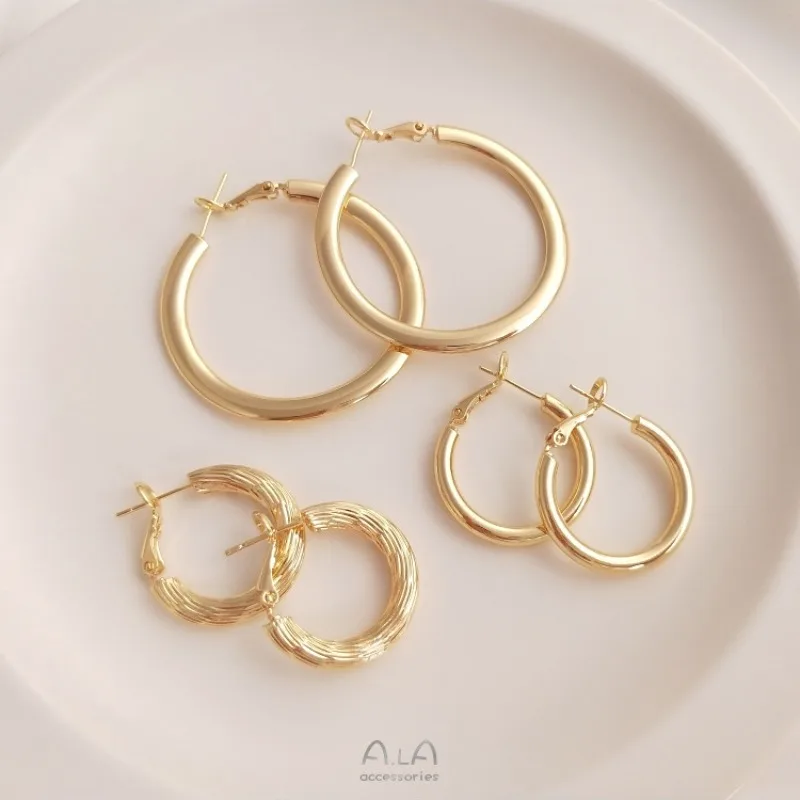 14K Gold Spring Buckle Earrings Fashion Temperament Circle Simple Advanced Sense Personalized Large Earrings Large Earrings