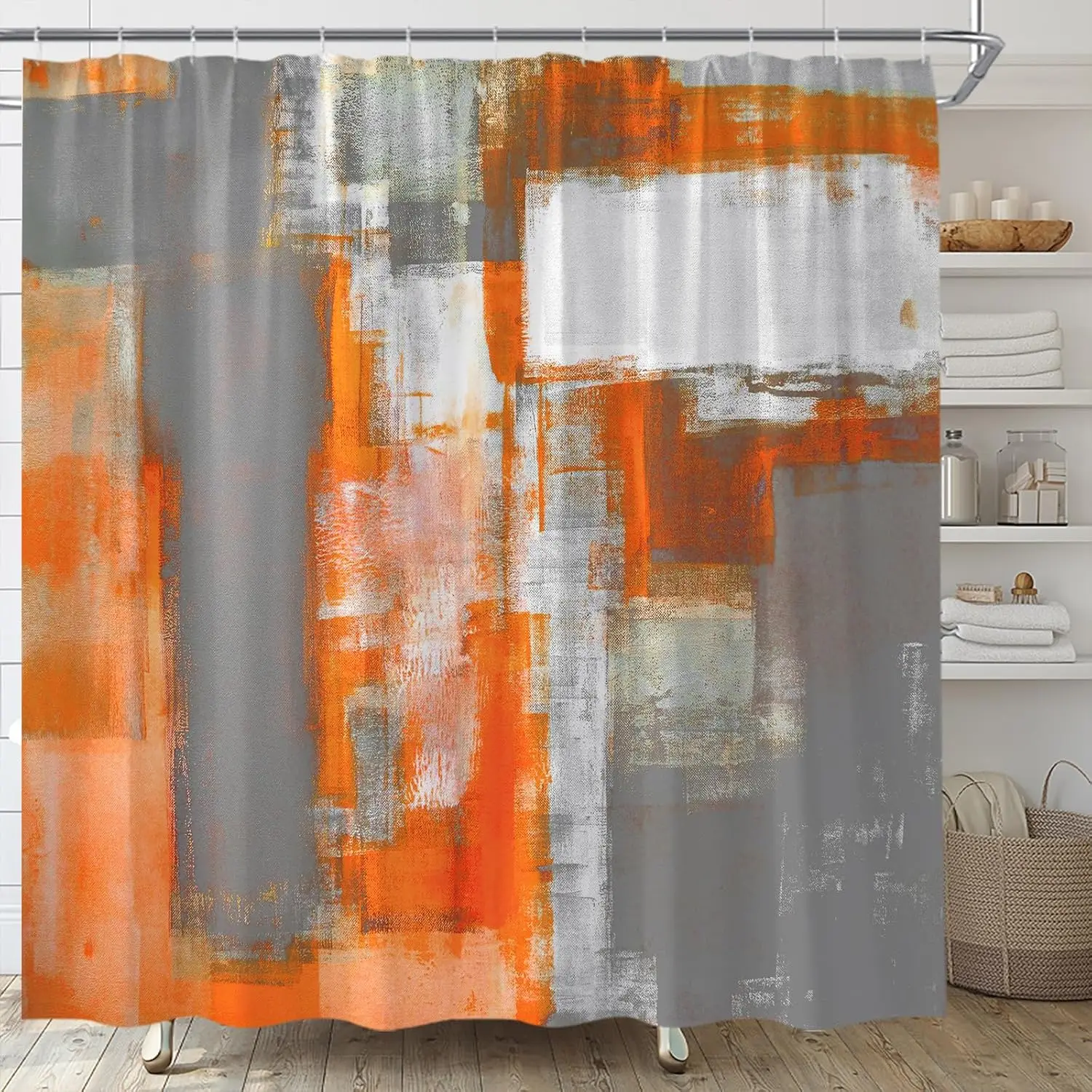 

Modern Abstract Art Shower Curtain Orange Gray White Design Contemporary Bathroom Decor Waterproof Fabric Bath Curtain For Home