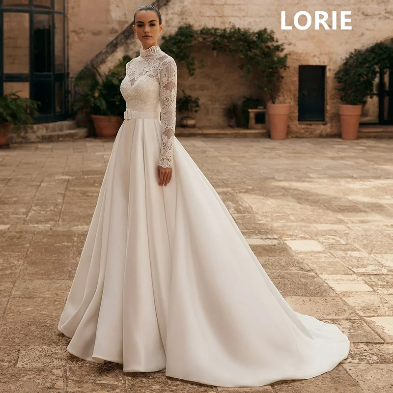 LORIE A-Line แขนยาวชุดแต่งงานคลาสสิกเจ้าหญิงชุดเจ้าสาว Applique Elegant Gowns งานแต่งงานที่กําหนดเอง