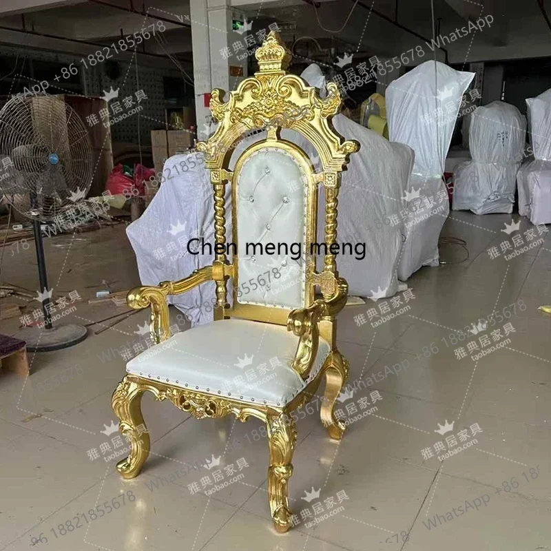 

E153 Европейский кожаный обеденный стул, стул с резной спинкой из золотой фольги в американском стиле виллы и кресло
