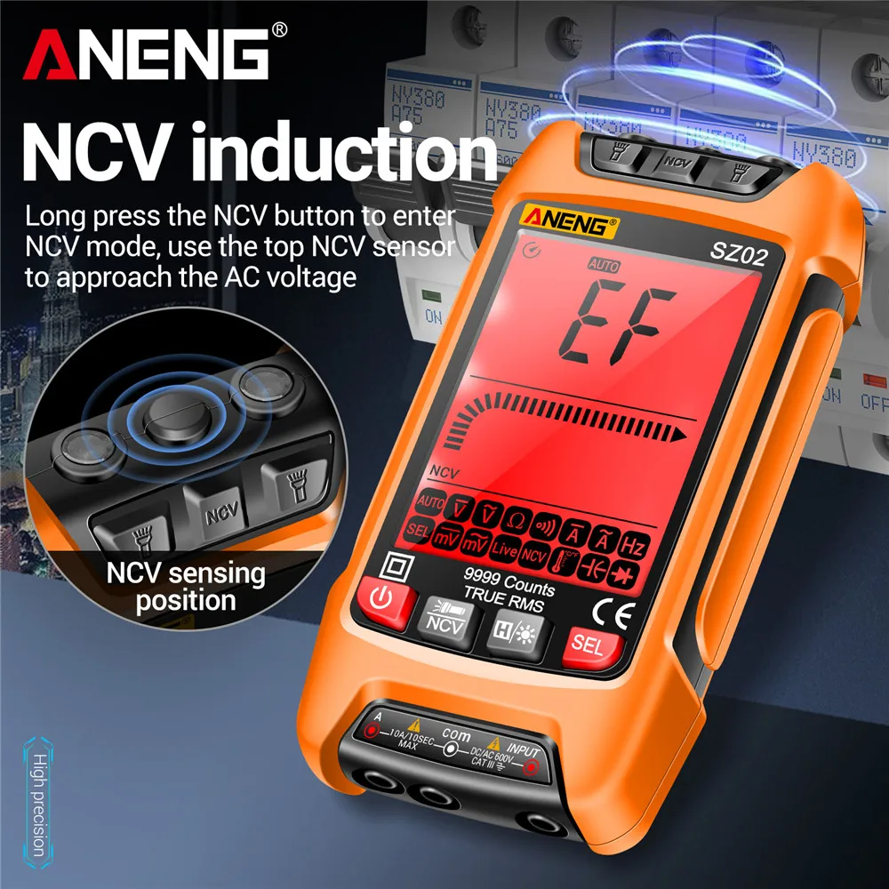 Imagem -06 - Aneng Sz02 Smart Auto Multímetro Digital Testadores de Transistor 6000 Contagens Medidor de Resistência de Capacitância de Temperatura Elétrica True Rms