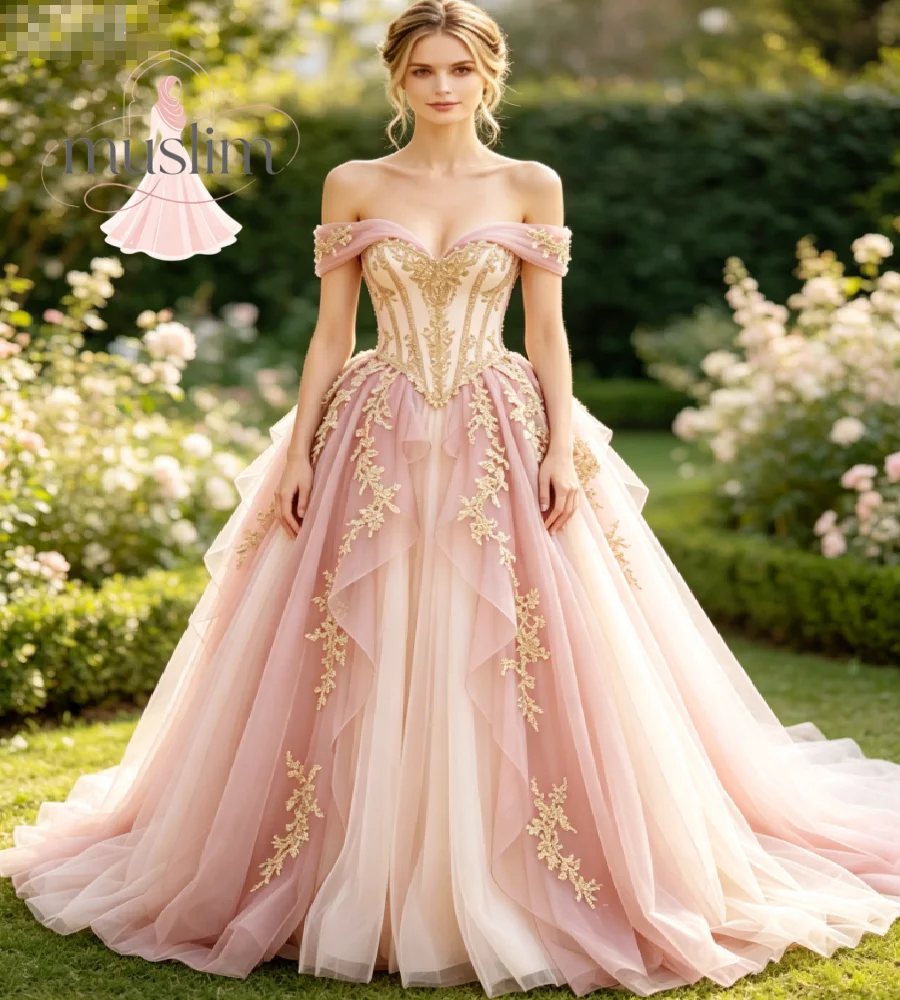 Lavender Purple Ombre Gothic Wedding Gowns Vintage Victorian Gold Floral Lace Applique Layered Bridal Dress Fairy Medieval Party