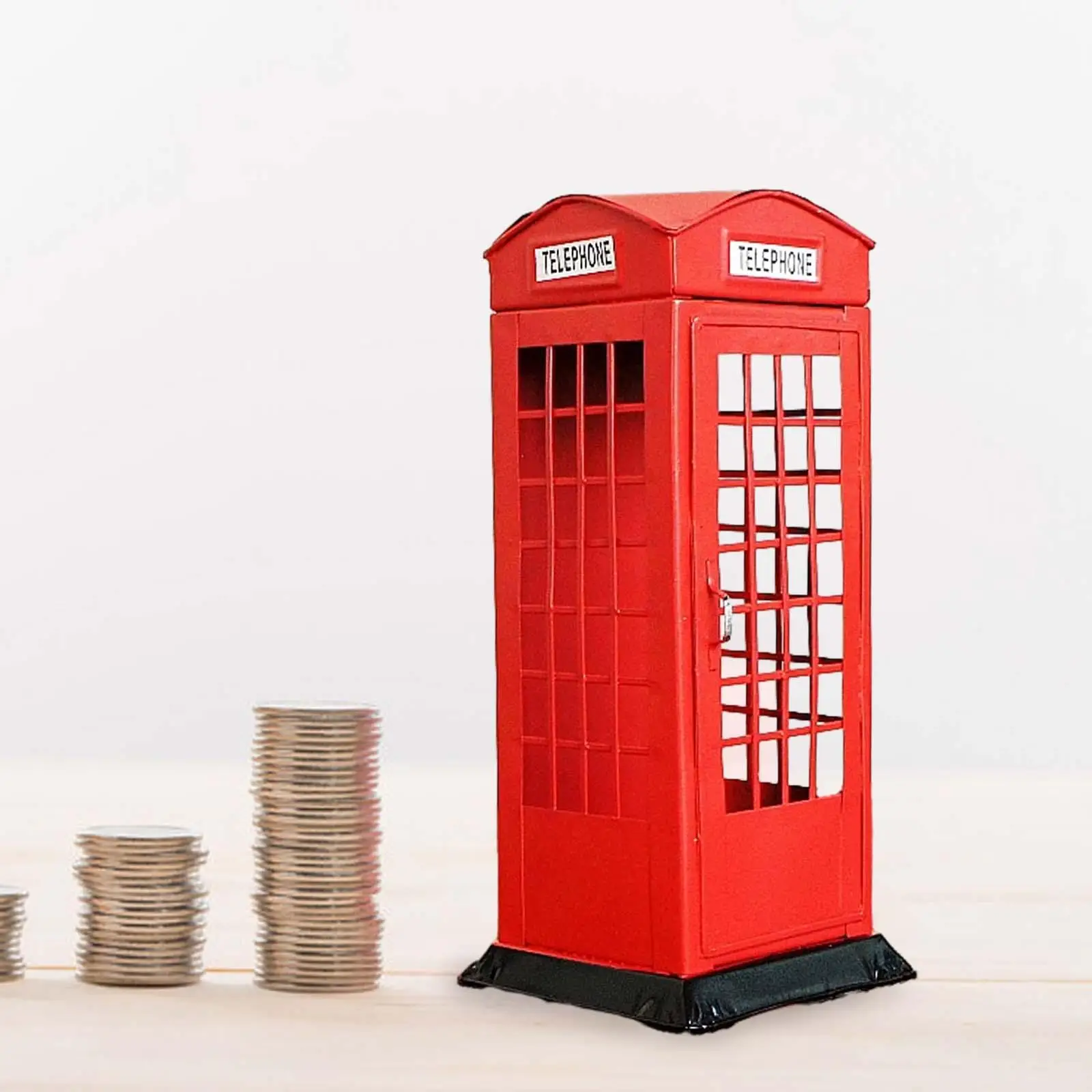 Telephone Booth Piggy Bank Saving Pot, Tabletop Ornament, Creative Metal Figurine Money Pot, Money Box, Birthday Gifts