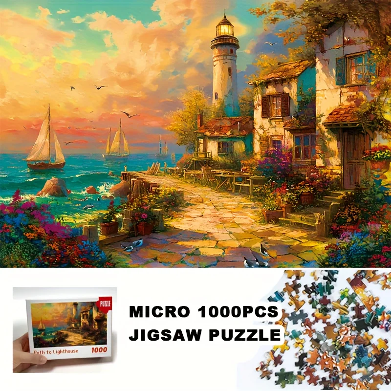 

Mini Jigsaw Puzzle for Adults, Artistic Puzzle, Lighthouse Path, Finished Size, 14.96 "x 10.24" (38x26cm), 1000Pieces