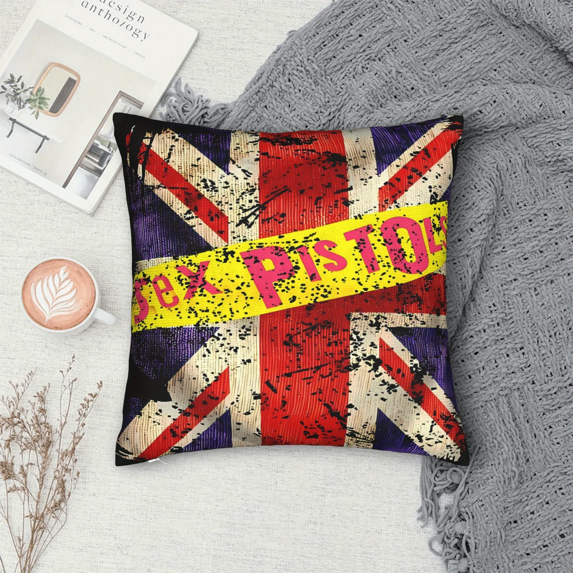 Customize 1pc, British Flag and Rock Band Decorative Pillowcase, Double-Sided Print, Exclusively for Rock Music Fans, Vintage Mu view 5