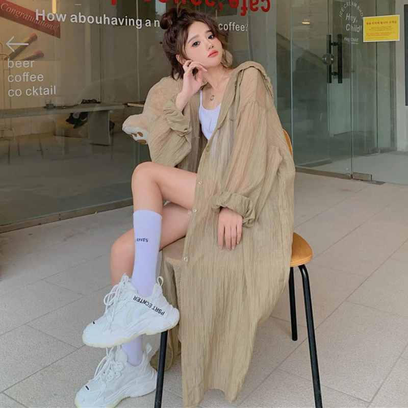 Long Jackets Women Summer New Sun-proof Outerwear Loose All-match Hooded Simple Leisure Daily Comfortable Ulzzang Design Chic