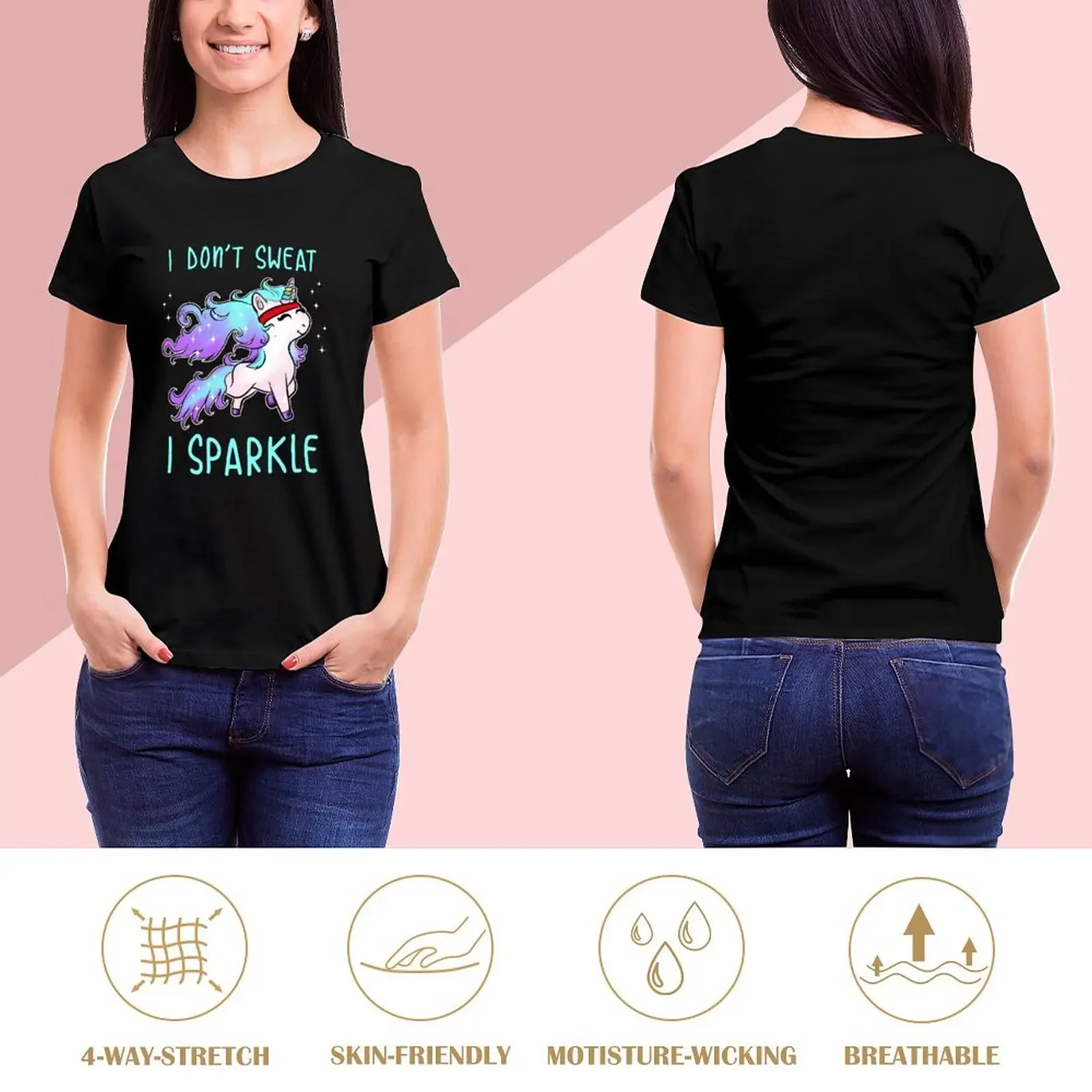 I Don't Sweat I Sparkle Unicorn Gym Workout T-Shirt summer top sports fans Short sleeve tee t-shirt dress for Women graphic