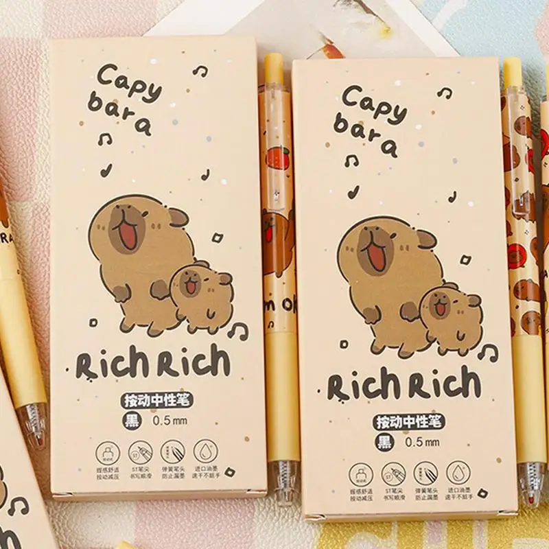 Capybara ดินสอ 0.5 มม.จุดการ์ตูน Retractable ปากกา 6X หมึกสีดําความงามปากกาแปลกใหม่สัตว์ปากกาสําหรับห้องเรียน