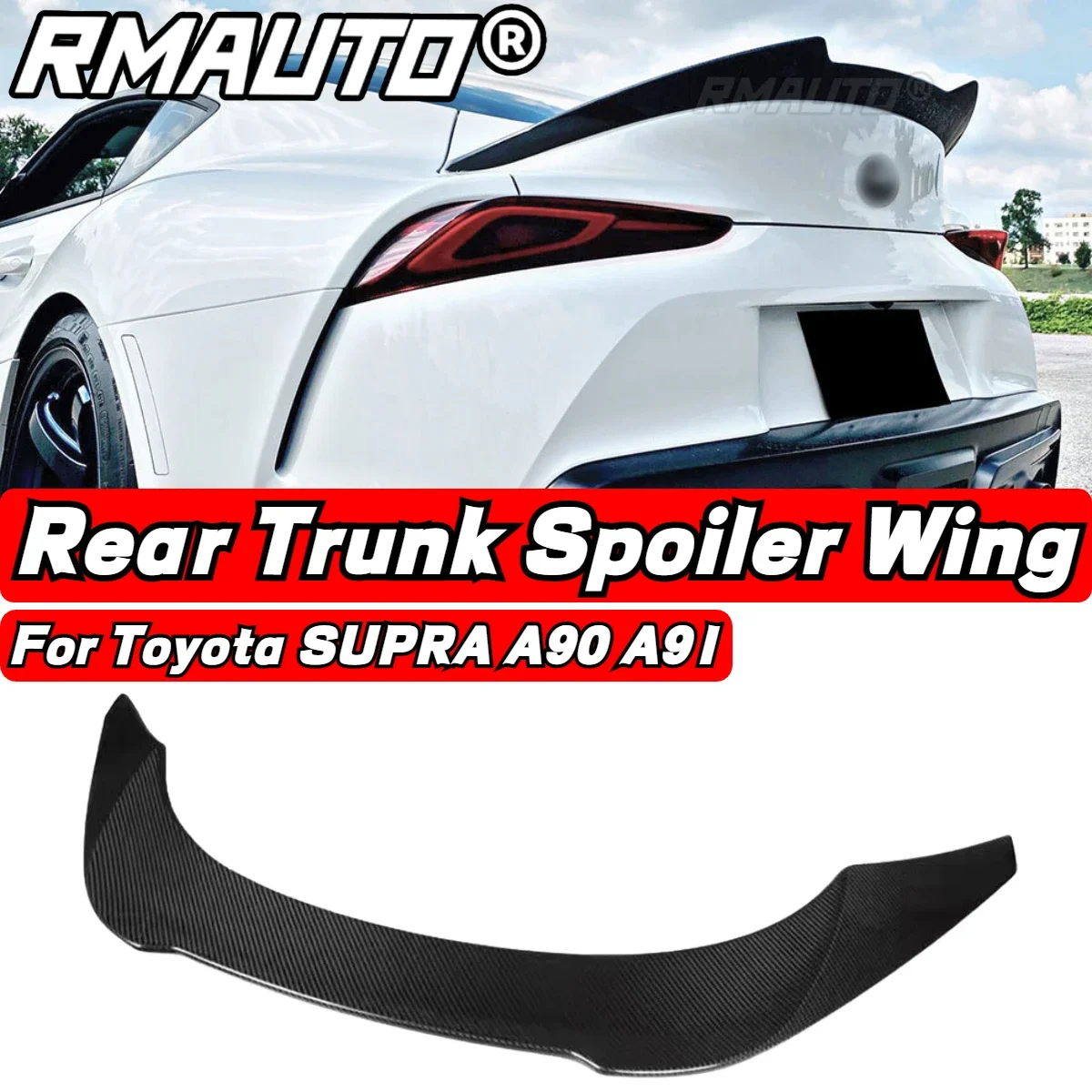 RMAUTO Real Carbon Fiber Rear Spoiler Wing Trunk Boot Lip Rear Tail Body Kit For Toyota Supra A90 A91 2019-2022 Car Accessories