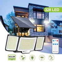 Solar Lights Outdoor 328 /348 LED Bright Security 3 Modes Flood Lights IP65 Waterproof Wall Lamp with Remote for Yard Garden