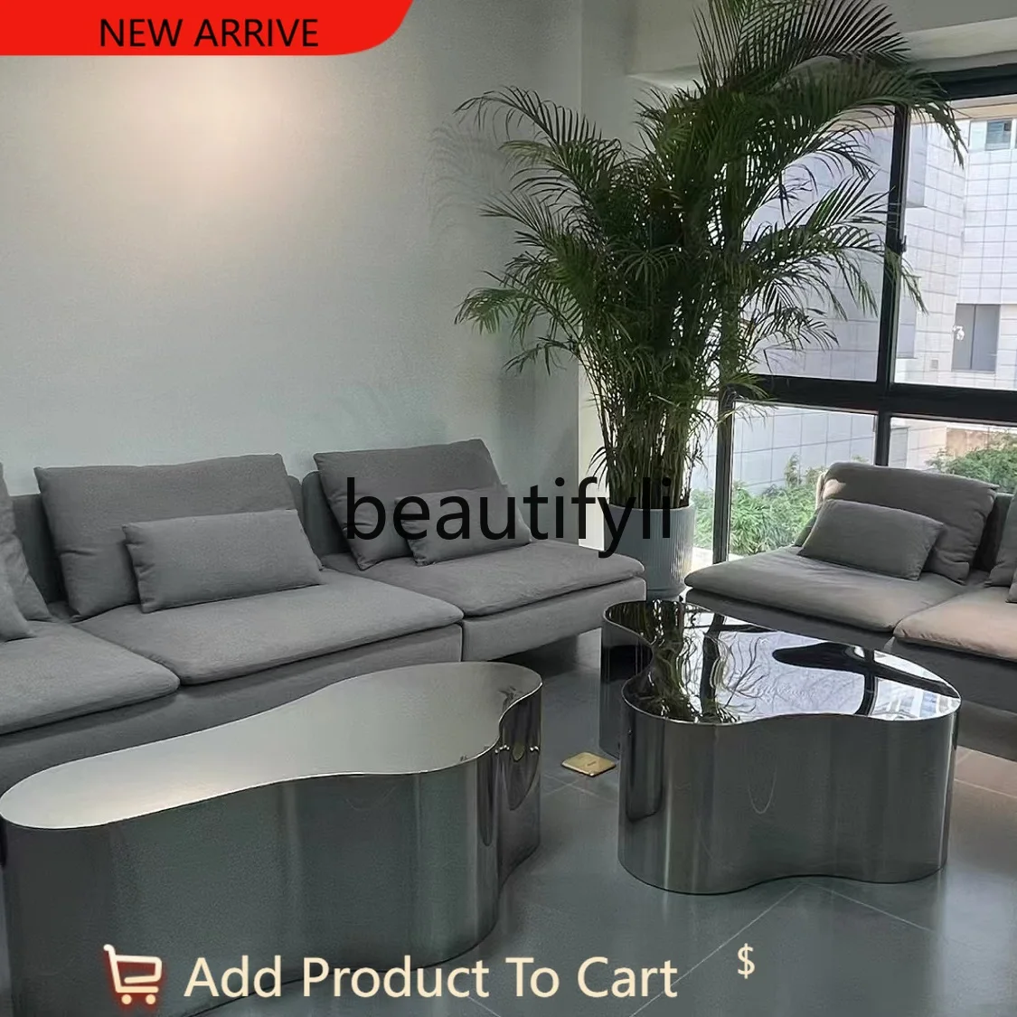 

Nordic light luxury stainless steel simple Nakajima water table creative special-shaped display table living room coffee table G