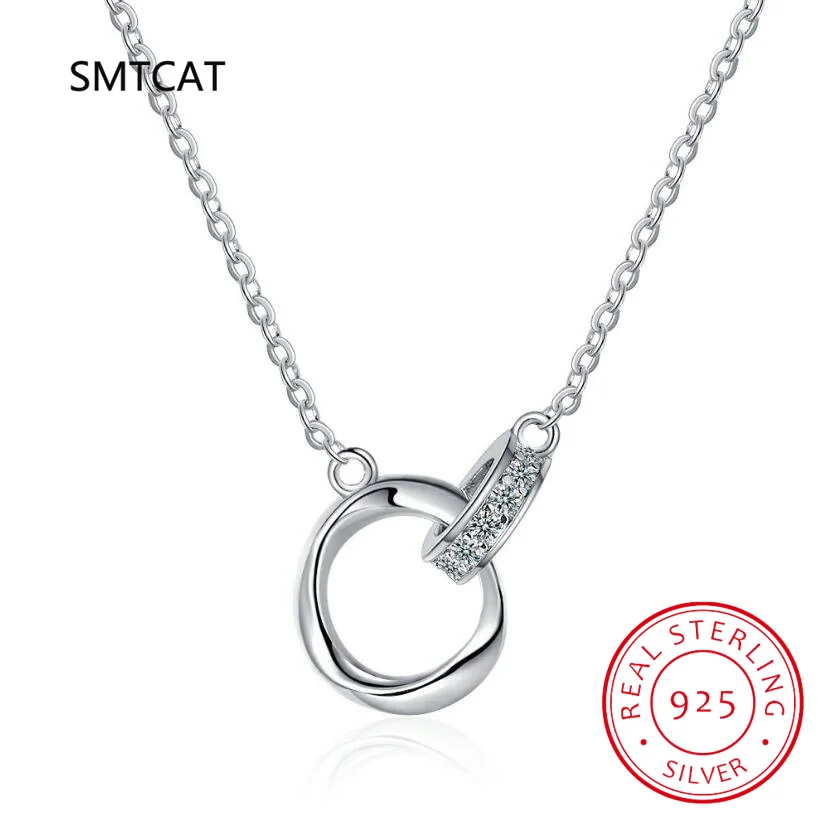 Mobius 925 Sterling Silver Double Circle Necklace Chain Pendant Summer Cubic Zirconia Free Shipping Item For Woman Jewelry