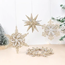 Christmas Glitter Snowflake Pendant Xmas Tree Wreath Hanging Decor New Year 2025 Navidad Noel Christmas Tree Hanging Ornaments
