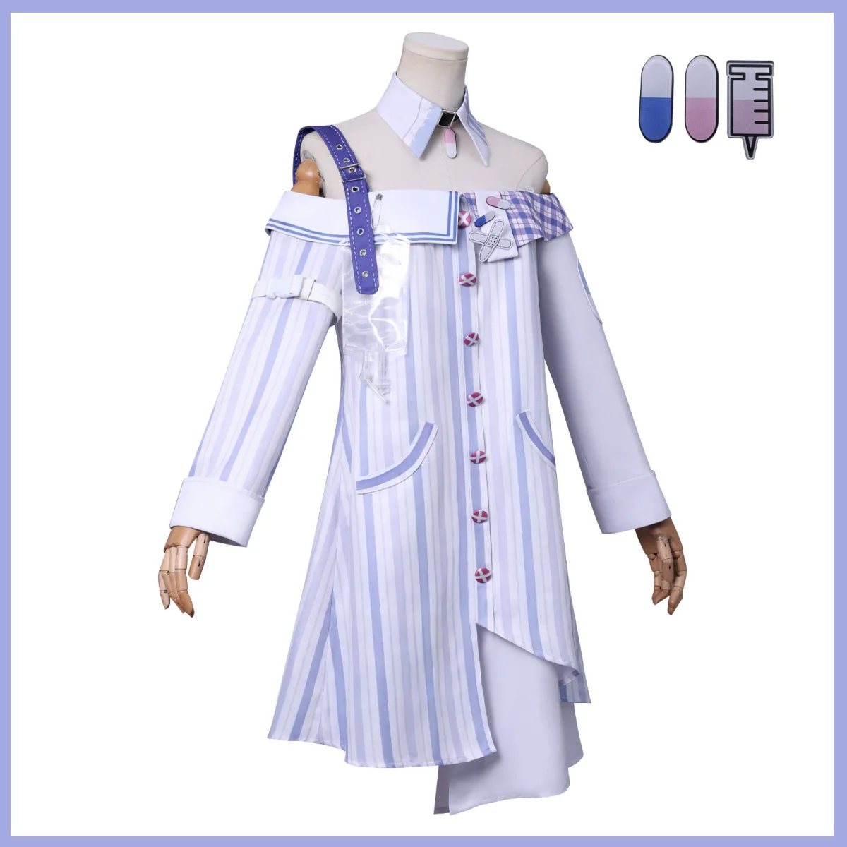 Game Infinity Nikki Cosplay Costume Long Sleeves Off Shoulder Stripe Dress Uniform Full Set Woman Sexy Kawaii Halloween Suit view 4