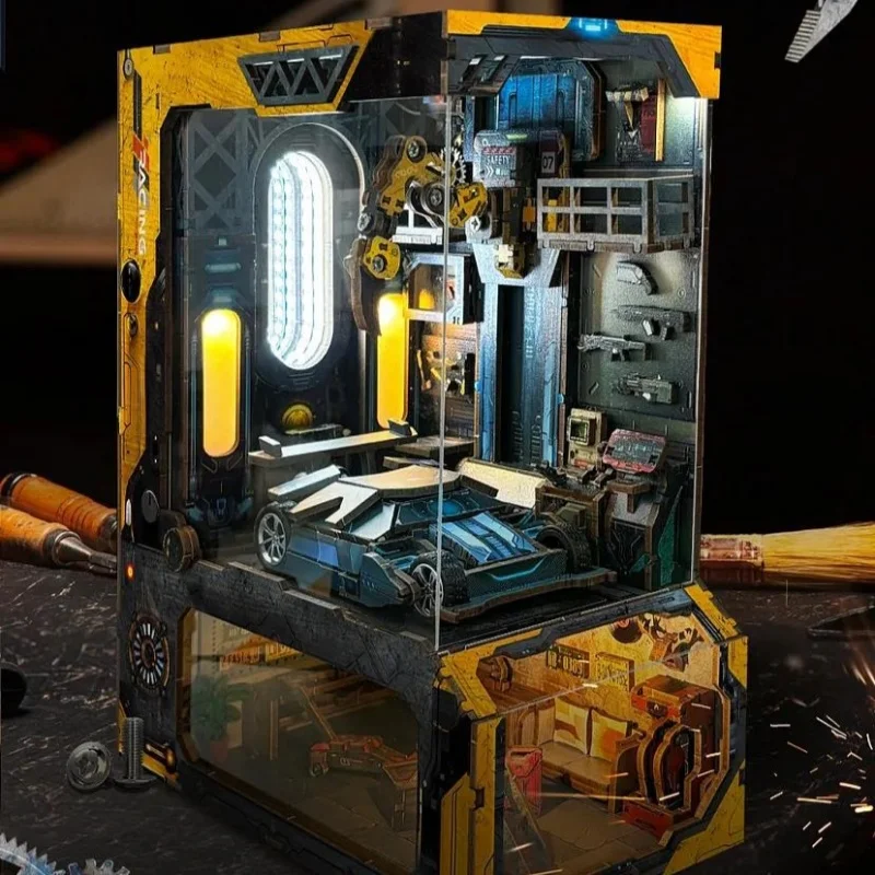 Nook de livro de oficina automática OUZEY, garagem DIY de madeira 3D, brinquedo STEM para adolescentes