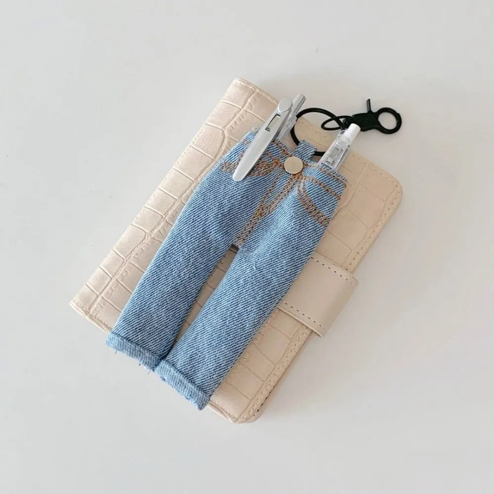 Pen Ledger Decoration Mini Jeans Pen Holder Keychain Pen Storage Accessories Pencil Loop Denim Pendant Keyring Hanging Pen Clamp