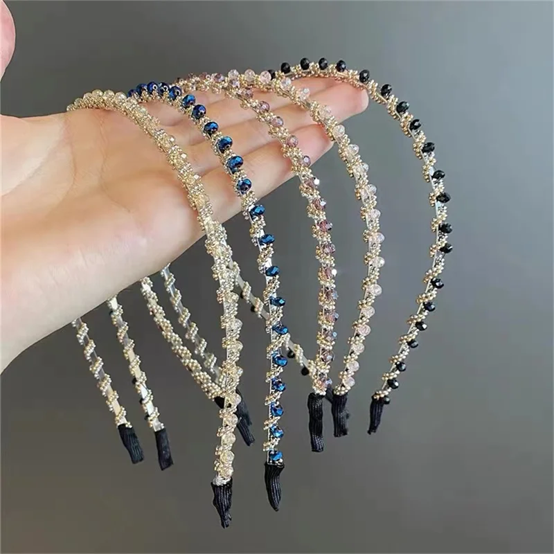 Fashion Women Crystal Headband Beaded Metal Flower Hairband Jewelry Female Rhinestone Pearl Headwear Hair Hoop Hair Accessories