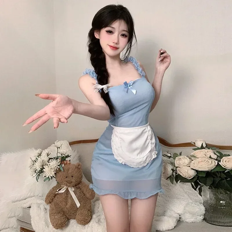 Adult Woman Japanese Pure Hearted Little Maid Sexy and Sweet Camisole Dress Role-playing Fun Lingerie Maid Innocent and Cute Set