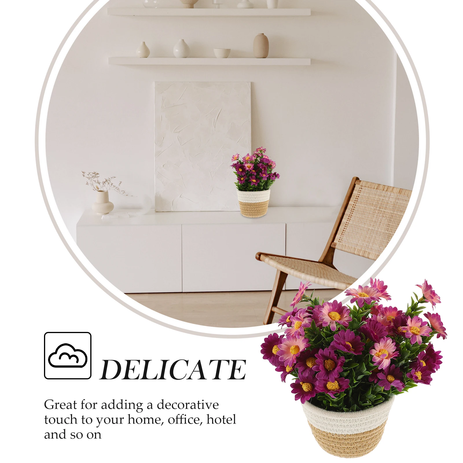 

Woven Basket Artificial Potted Plant Faux Greenery Small Bonsai for Living Room Office Kitchen Home Desktop Decor Simulation