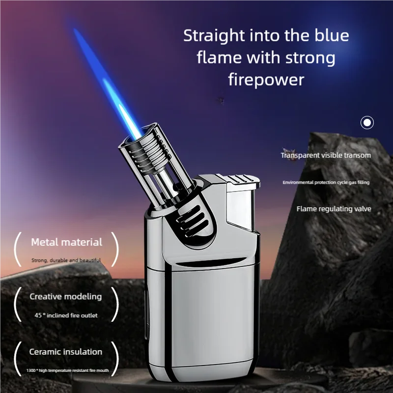 

High quality metal spray gun cigar moxibustion elbow transparent air chamber direct charging inflatable lighter