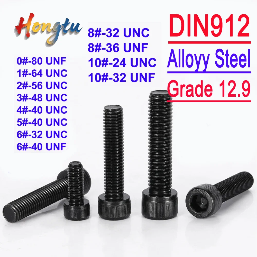 

Hongtu DIN912 Grade 12.9 Alloy Steel Hex Socket Knurled Cap Head Bolts - Allen Key Screws, UNC/UNF Thread 0# to 10#