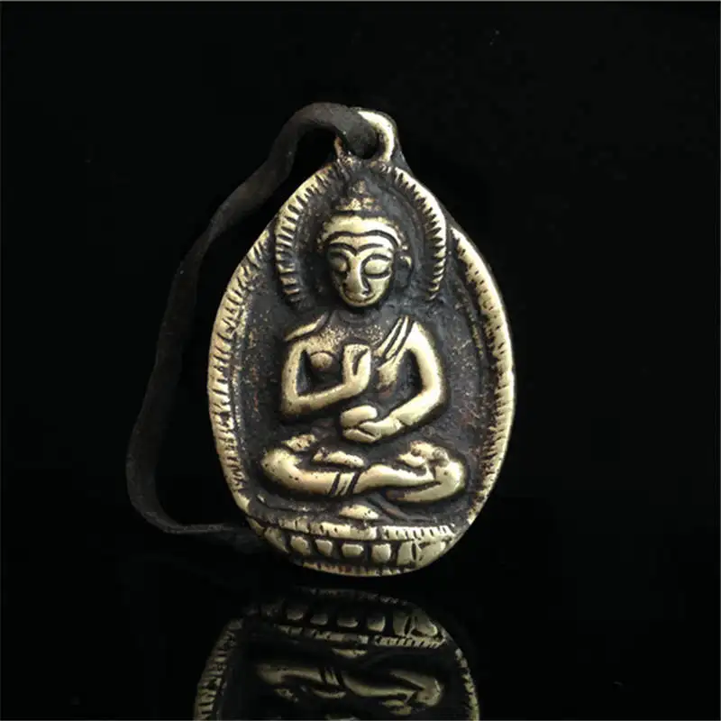 Tibetan Buddha Amulet Pendants Medicine Pocket FO Old Brass Golden Waist TBP377