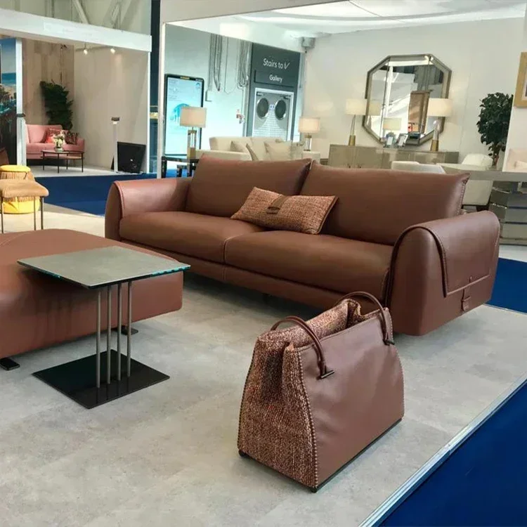 New Modern Camel  Sofa Set Modern Sofa Three Seater Sectional Leather Sofa Set Living Room Furniture