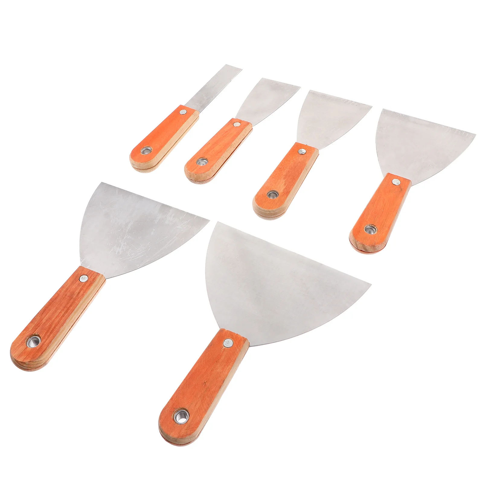 

6 pcs Wood Handle Putty Knife Stainless Steel Scraper For Home Repair Wall Patching Car Detailing Cell Phone Fix Tool