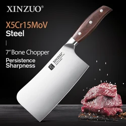 XINZUO 7'' Bone Chopper Knife X5Cr15MoV Stainless Steel Cleaver Kitchen Knives Red Sandalwood Handle Chopping Carving Meat Knife