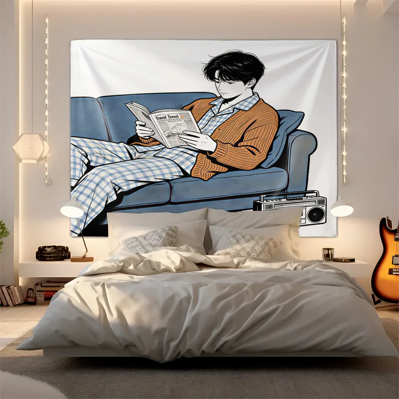 Fashion Travel Prep Wall Tapestry Retro Sofa Trip Planning Print Wall Hanging Stylish Bedroom Living Room Home Wall Decor Gift