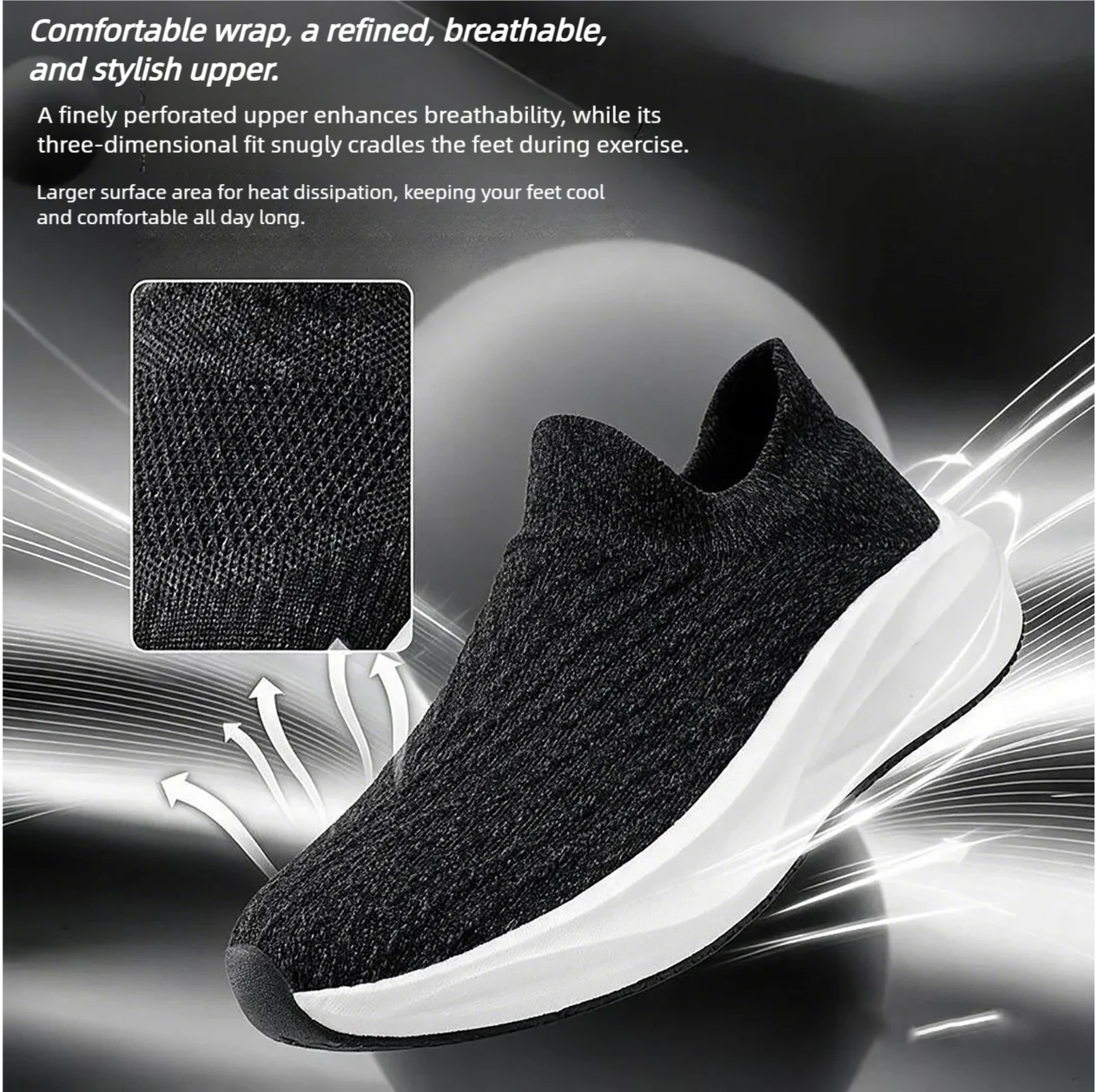 High-Elastic Mesh Breathable Men's and Women's Shoes, Summer Thick-Soled Slip-On Lightweight Sock Shoes, Versatile Couple Walkin view 2