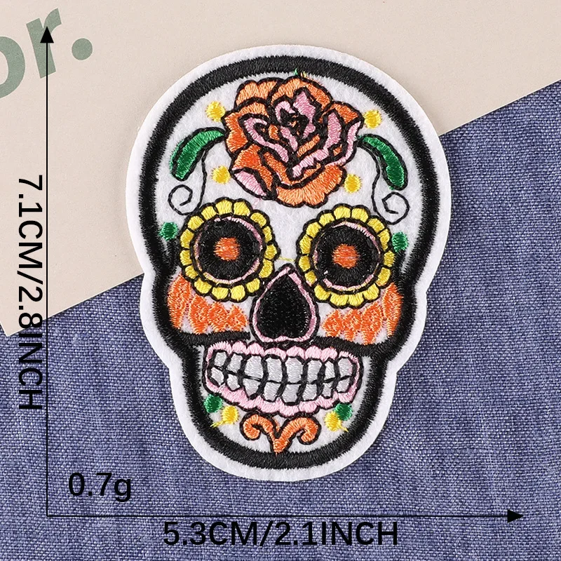 Mexican Style Skull Embroidered  Patch Iron on Patches for Clothes Punk Rock Stickers Jackets Jeans Backpacks Ornament Appliques